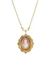 2028 14K Gold Plated Cameo Imitation Pearl Necklace