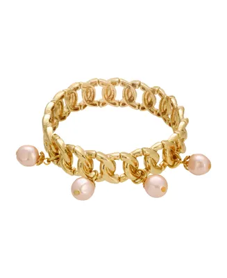 2028 Gold Tone Peach Imitation Pearl Drop Stretch Bracelet