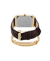 Jones New York Men's Analog Brown Polyurethane Strap Watch, 42mm and Bracelet Set