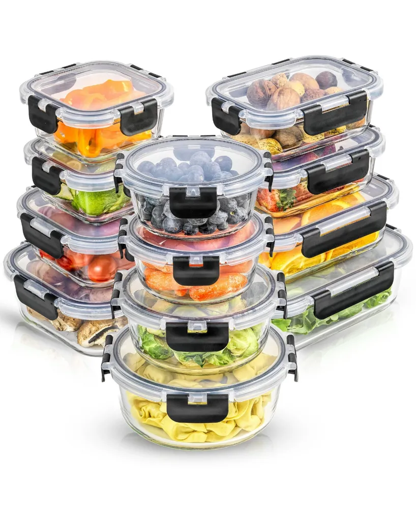 JoyJolt Glass Storage Containers with Leakproof Lids, Set of 24