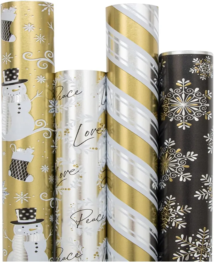 Jam Paper Assorted Gift Wrap 100 Square Feet Christmas Wrapping Paper Rolls,  Pack of 4