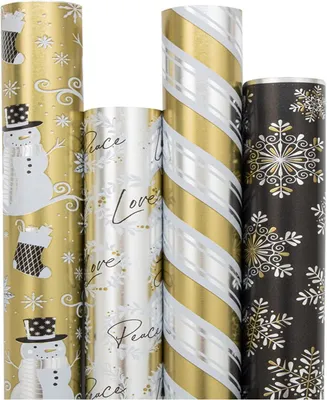 Jam Paper Assorted Gift Wrap 100 Square Feet Christmas Wrapping Paper Rolls, Pack of 4