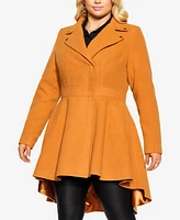 City Chic Women's Hi Lo Frill Coat