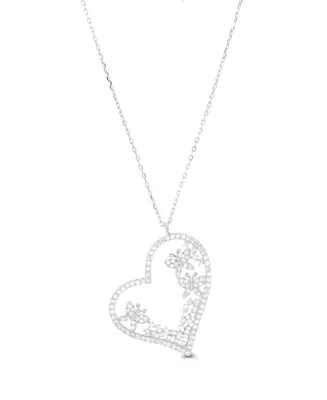 Macy's Cubic Zirconia Heart Necklace (1 3/8 ct. t.w.) in Sterling Silver