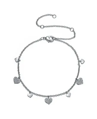 Ra Rhodium Plated Cubic Zirconia Heart Charm Bracelet