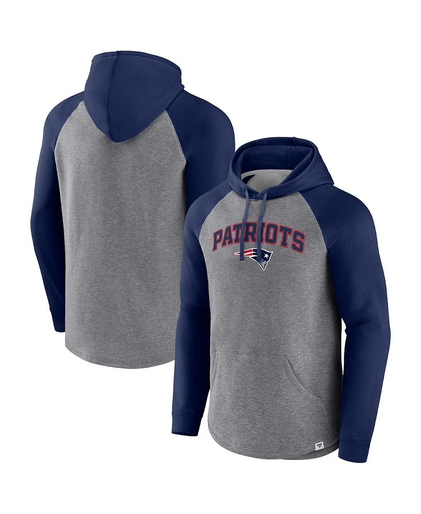 Men's Fanatics Heathered Gray, Navy New England Patriots By Design Raglan Pullover Hoodie