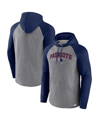 Men's Fanatics Heathered Gray, Navy New England Patriots By Design Raglan Pullover Hoodie