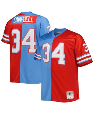 Men's Mitchell & Ness Earl Campbell Light Blue, Red Houston Oilers Big and Tall Gridiron Classics Split Legacy Retired Player Replica Jersey