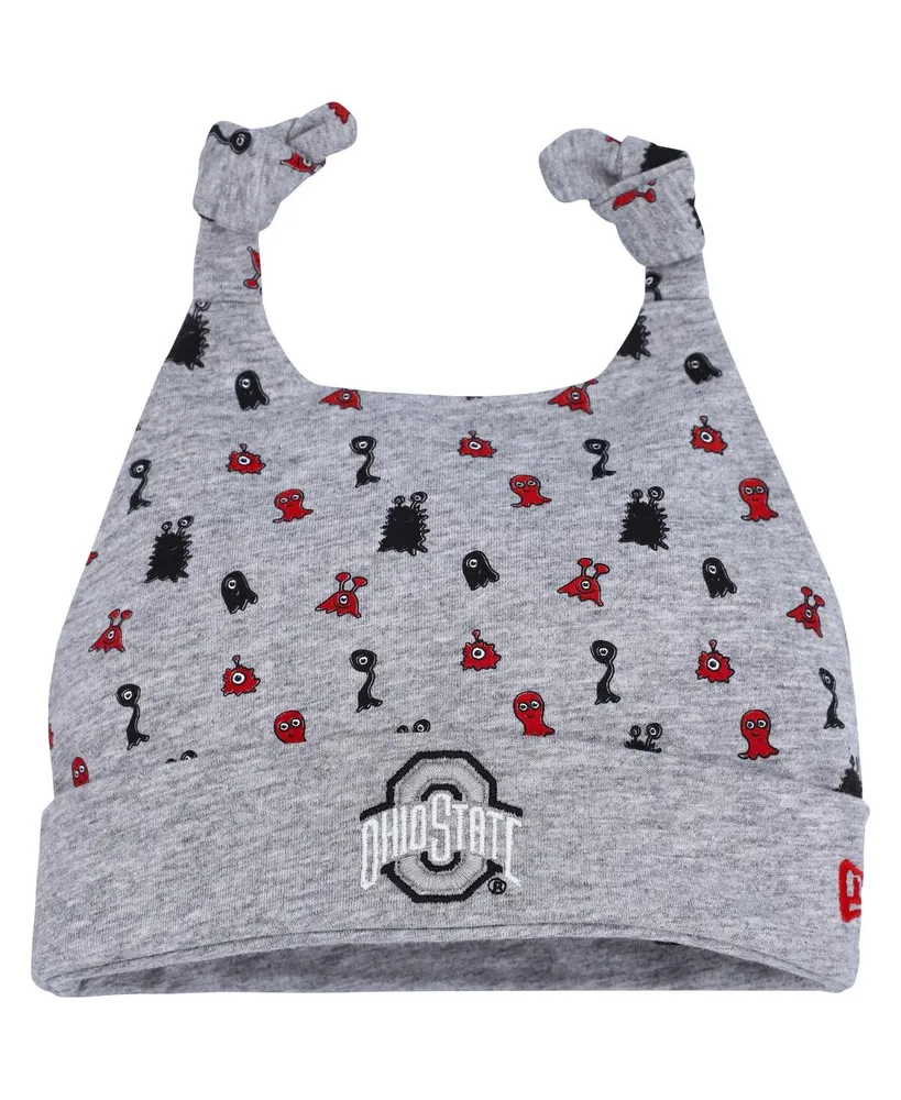 Newborn and Infant Boys and Girls New Era Heather Gray Ohio State Buckeyes Critter Cuffed Knit Hat