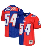 Men's Mitchell & Ness Tedy Bruschi Royal, Red New England Patriots 1996 Split Legacy Replica Jersey