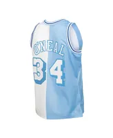 Men's Mitchell & Ness Shaquille O'Neal Powder Blue, White Los Angeles Lakers Hardwood Classics 1996-97 Split Swingman Jersey