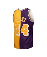 Men's Mitchell & Ness Jerry West Purple, Gold Los Angeles Lakers Hardwood Classics 1971-72 Split Swingman Jersey