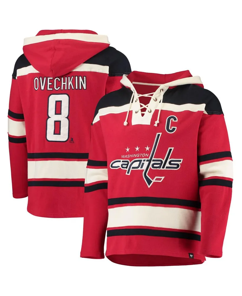 Men's '47 Brand Alexander Ovechkin Red Washington Capitals Player Name and Number Lacer Pullover Hoodie