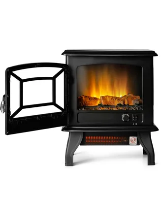 Costway 20'' Freestanding Electric Fireplace Heater Stove Thermostat