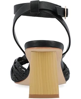 Journee Collection Women's Galinda Raffia Knot Block Heel Sandals