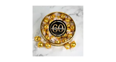 60th Birthday Candy Gift Tin with Chocolate Lindor Truffles by Lindt Large Plastic Tin with Sticker - Assorted Pre