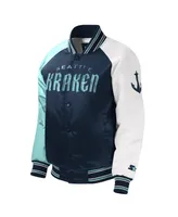 Big Boys and Girls Starter Deep Sea Blue Seattle Kraken Raglan Full-Snap Varsity Jacket