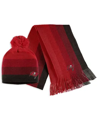 Women's Wear by Erin Andrews Red Tampa Bay Buccaneers Ombre Pom Knit Hat and Scarf Set