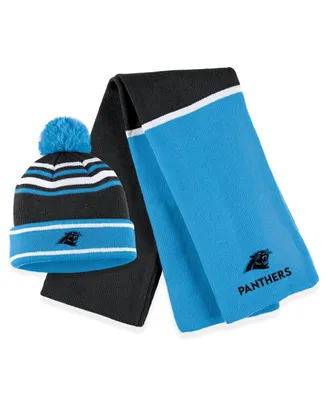Women's Wear by Erin Andrews Blue Carolina Panthers Colorblock Cuffed Knit Hat with Pom and Scarf Set