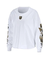 Women's Wear by Erin Andrews White Vegas Golden Knights Celebration Cropped Long Sleeve T-shirt