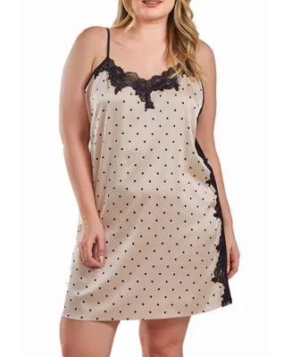 iCollection Kareen Dotted Plus Satin Chemise Adorned Front and Side Lace