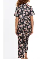 iCollection Women's Cyrus Floral Satin pajama Pant Set with Cuff Detail, 2 Piece - Multi