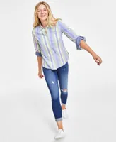 Tommy Hilfiger Womens Striped Roll Tab Shirt Waverly Cuffed Skinny Jeans