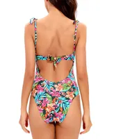 Lucky Brand Women's Floral-Print Vibrant Tie-Shoulder Keyhole One-Piece Swimsuit