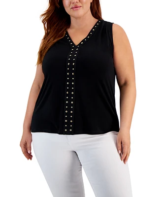 I.n.c. International Concepts Plus V-Neck Stud-Trim Top, Created for Macy's