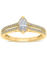 Diamond Marquise Double Row Halo Engagement Ring (1/2 ct. t.w.) 14k White, Yellow or Rose Gold