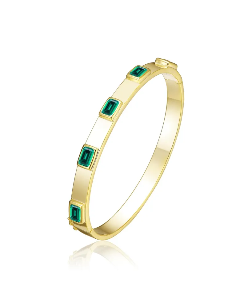 Rachel Glauber 14K Gold Plated Emerald Cubic Zirconia Bangle Bracelet