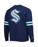 Men's Mitchell & Ness Deep Sea Blue Seattle Kraken Allover Logo Pullover Sweatshirt