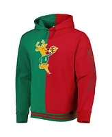 Men's Mitchell & Ness Green, Red Milwaukee Bucks Hardwood Classics Split Pullover Hoodie