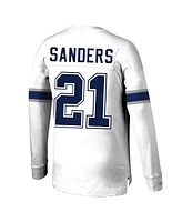 Men's Mitchell & Ness Deion Sanders White Dallas Cowboys Retired Player Name and Number Long Sleeve Top