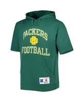 Men's Mitchell & Ness Green Bay Packers Washed Short Sleeve Pullover Hoodie