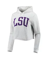 Women's League Collegiate Wear Ash Lsu Tigers 2-Hit 1636 Cropped Pullover Hoodie