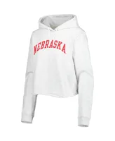 Women's League Collegiate Wear Ash Nebraska Huskers 2-Hit 1636 Cropped Pullover Hoodie