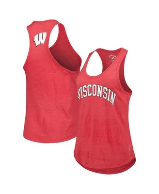 Women's League Collegiate Wear Heather Red Wisconsin Badgers Two-Hit Intramural Tri-Blend Scoop Neck Racerback Tank Top