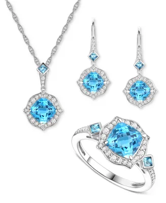 3-Pc. Set Lab-Grown Sapphire (5-7/8 ct. t.w.) & White (3/4 Heart Pendant Necklace, Ring, Stud Earrings 14k Gold