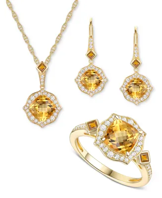 3-Pc. Set Lab-Grown Sapphire (5-7/8 ct. t.w.) & White (3/4 Heart Pendant Necklace, Ring, Stud Earrings 14k Gold-Plat