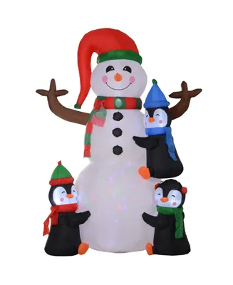 Homcom 6' Christmas Inflatable Snowman with Penguins Blow-Up Yard Decoration - Multi