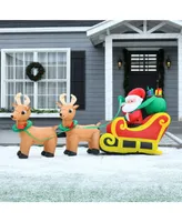 Homcom 8ft Long Christmas Inflatable Santa Claus on Sleigh w/ Reindeer for Yard