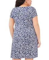 Msk Plus Floral-Print Grommet-Trim Dress