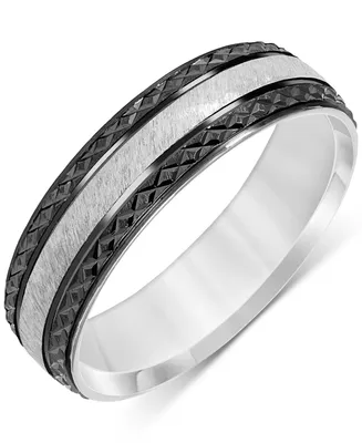 Men's Carved Two-Tone Wedding Band Sterling Silver & Black Rhodium-Plate - Two