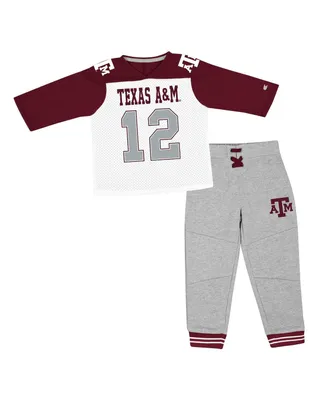 Toddler Boys and Girls Colosseum Maroon, Heather Gray Texas AandM Aggies Jingtinglers Football V-Neck Jersey T-shirt Pants Set