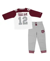 Toddler Boys and Girls Colosseum Maroon, Heather Gray Texas AandM Aggies Jingtinglers Football V-Neck Jersey T-shirt and Pants Set