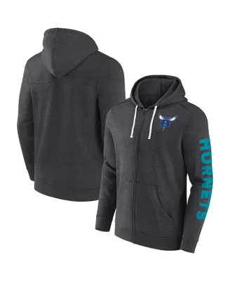 Men's Fanatics Heather Charcoal Charlotte Hornets Down and Distance Full-Zip Hoodie