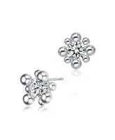 Genevive Gv Sterling Silver White Gold Balls with Clear Round Cubic Zirconia Stud Earrings