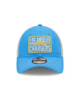 Men's New Era Powder Blue, Natural Los Angeles Chargers Devoted Trucker 9Twenty Snapback Hat