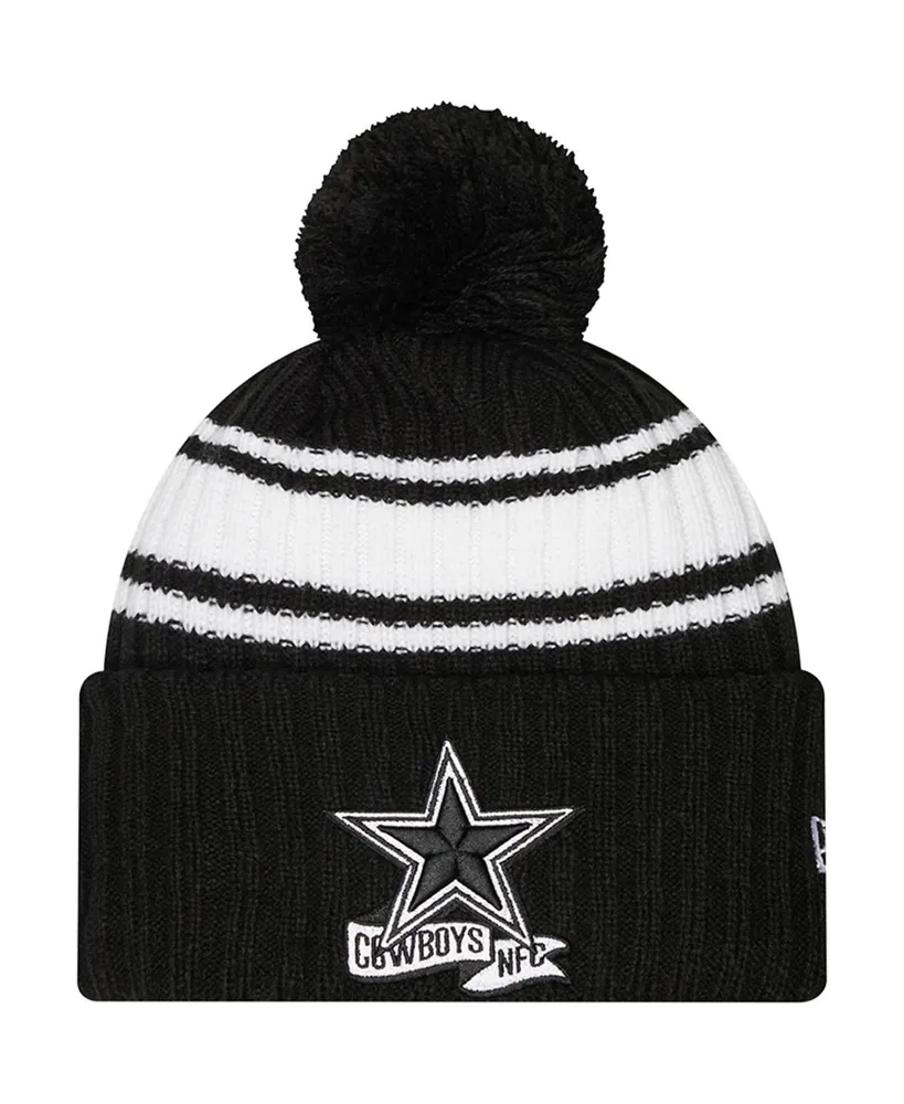 Men's New Era Black, White Dallas Cowboys 2022 Sideline Cuffed Pom Knit Hat